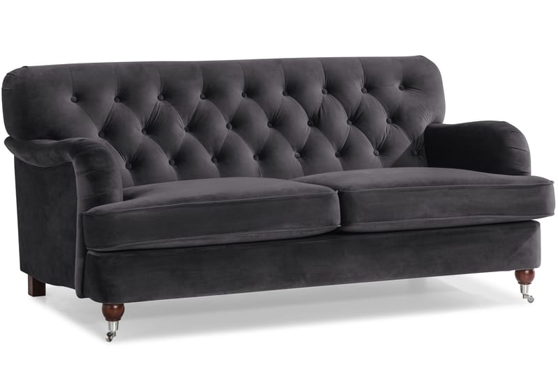 Howard Riviera Sofagruppe Svingt 3-seters + 2-seters Sofa + Lenestol + Fotskammel i Fløyel - Mørk grå - Møbler - Sofaer - Sofagrupper - Howard sofagruppe