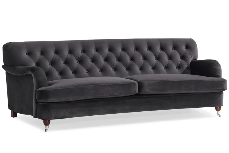 Howard Riviera Sofagruppe Svingt 3-seters + 2-seters Sofa + Lenestol + Fotskammel i Fløyel - Mørk grå - Møbler - Sofaer - Sofagrupper - Howard sofagruppe