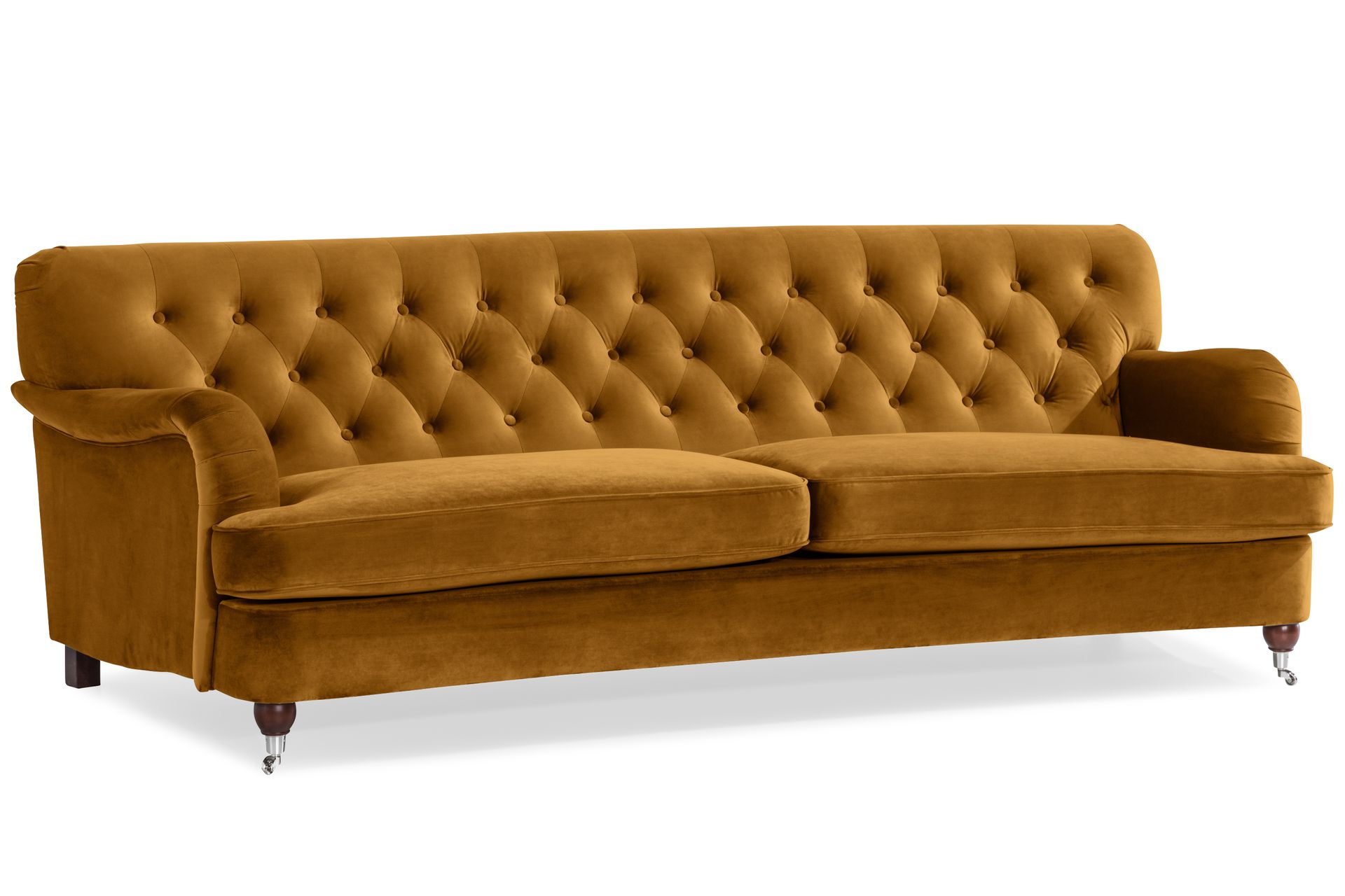 Howard Riviera Sofagruppe Svingt 3-seters + 2-seters Sofa + Lenestol + Fotskammel i Fløyel - Mørk gul - Møbler - Sofaer - Sofagrupper - Howard sofagruppe