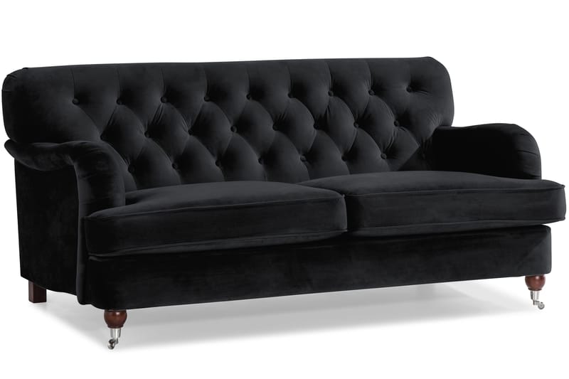 Howard Riviera Sofagruppe Svingt 3-seters + 2-seters Sofa + Lenestol + Fotskammel i Fløyel - Svart - Møbler - Sofaer - Sofagrupper - Howard sofagruppe