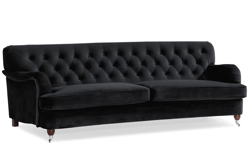 Howard Riviera Sofagruppe Svingt 3-seters + 2-seters Sofa + Lenestol + Fotskammel i Fløyel - Svart - Møbler - Sofaer - Sofagrupper - Howard sofagruppe