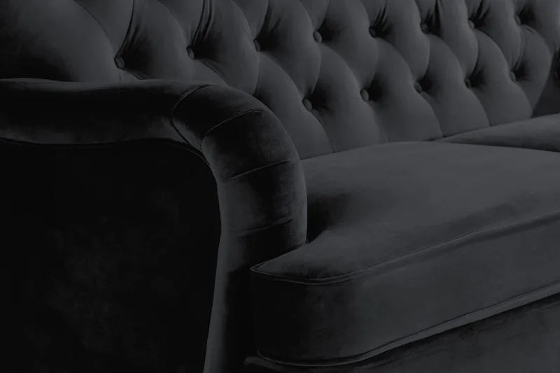 Howard Riviera Sofagruppe Svingt 3-seters + 2-seters Sofa + Lenestol + Fotskammel i Fløyel - Svart - Møbler - Sofaer - Sofagrupper - Howard sofagruppe