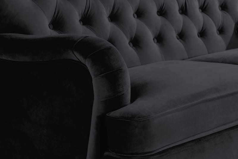 Howard Riviera Sofagruppe Svingt 3-seters + 2-seters Sofa + Lenestol + Fotskammel i Fløyel - Svart - Møbler - Sofaer - Sofagrupper - Howard sofagruppe