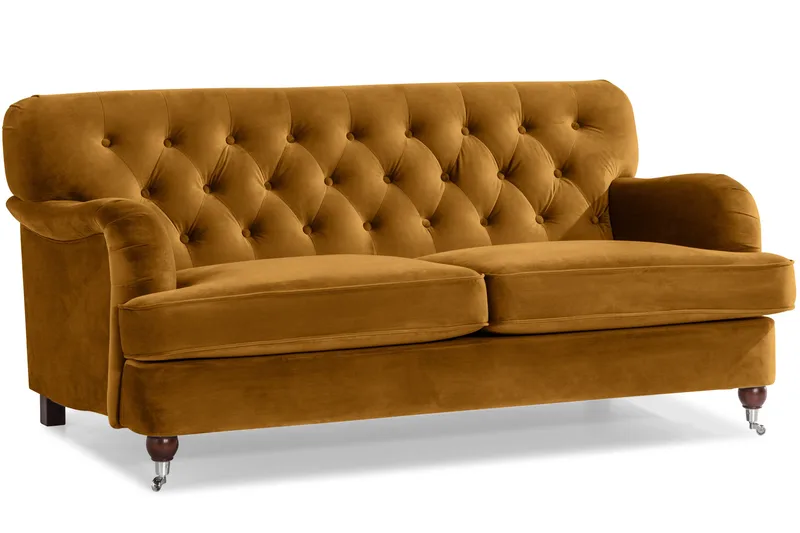 Howard Riviera Sofagruppe Svingt 3-seters + 2-seters Sofa + Lenestol + Fotskammel i Fløyel - Mørk gul - Møbler - Sofaer - Sofagrupper - Howard sofagruppe