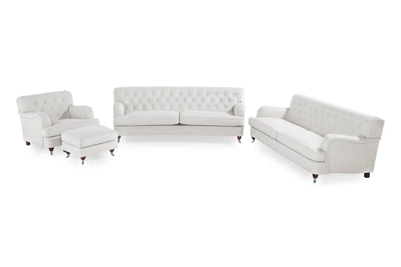 Howard Riviera Sofagruppe Svingt 3-seters + 2-seters Sofa + Lenestol + Fotskammel i Stoff, Lys grå