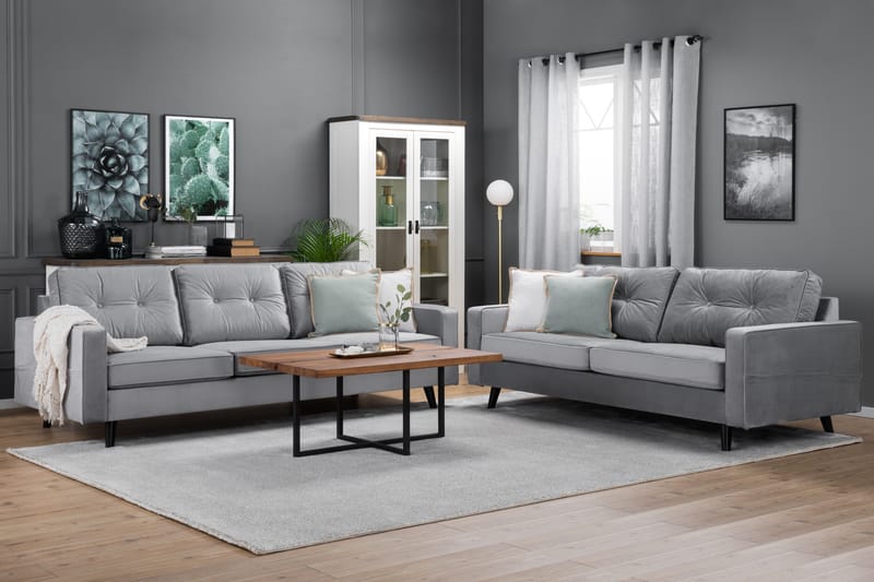 Monroe Sofagruppe 4-seters + 3-seters Fløyelssofa - Lys grå - Møbler - Sofaer - Sofagrupper - Howard sofagruppe