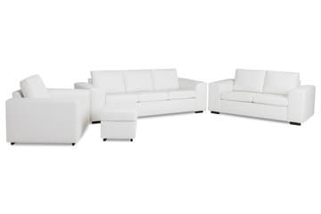 Link Sofagruppe 3-seters + 2-seters Sofa + Lenestol + Fotskammel i Kunstlær - Hvit - Møbler - Sofaer - Sofagrupper