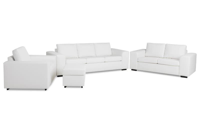 Link Sofagruppe 3-seters + 2-seters Sofa + Lenestol + Fotskammel i Kunstlær - Hvit - Møbler - Sofaer - Sofagrupper