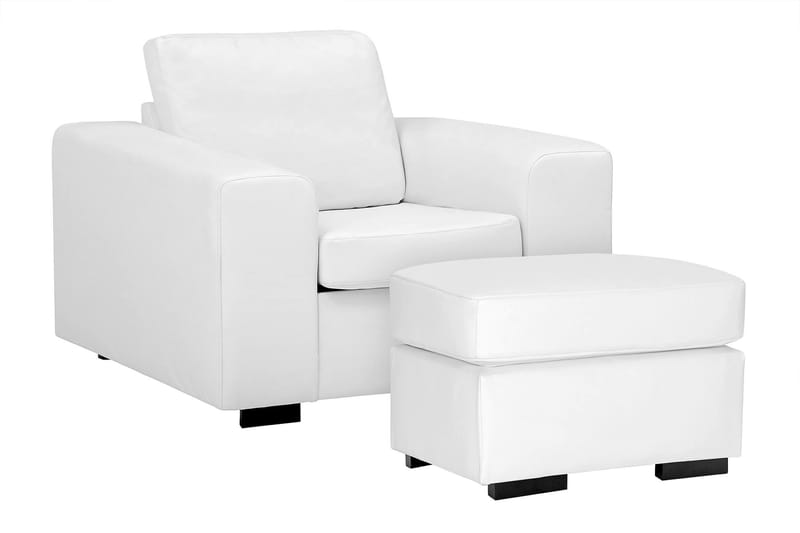 Link Sofagruppe 3-seters + 2-seters Sofa + Lenestol + Fotskammel i Kunstlær - Hvit - Møbler - Sofaer - Sofagrupper