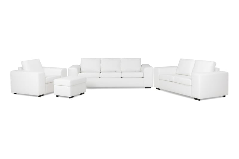 Link Sofagruppe 3-seters + 2-seters Sofa + Lenestol + Fotskammel i Kunstlær - Hvit - Møbler - Sofaer - Sofagrupper