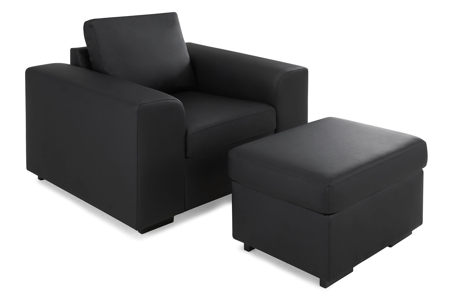 Link Sofagruppe 3-seters + 2-seters Sofa + Lenestol + Fotskammel i Kunstlær - Svart - Møbler - Sofaer - Sofagrupper