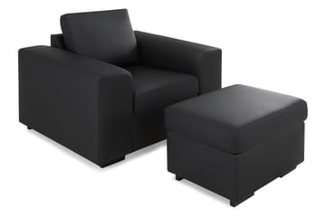 Link Sofagruppe 3-seters + 2-seters Sofa + Lenestol + Fotskammel i Kunstlær - Svart - Møbler - Sofaer - Sofagrupper