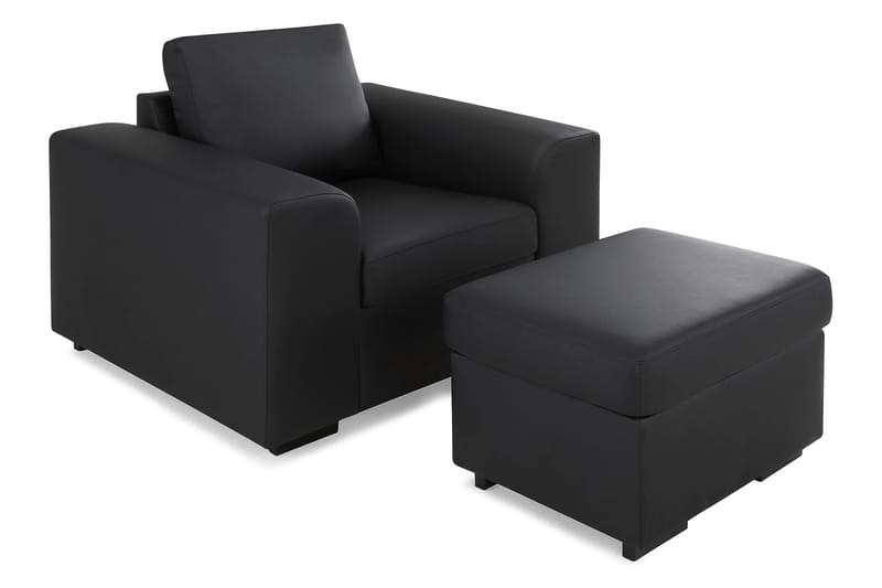 Link Sofagruppe 3-seters + 2-seters Sofa + Lenestol + Fotskammel i Kunstlær - Svart - Møbler - Sofaer - Sofagrupper