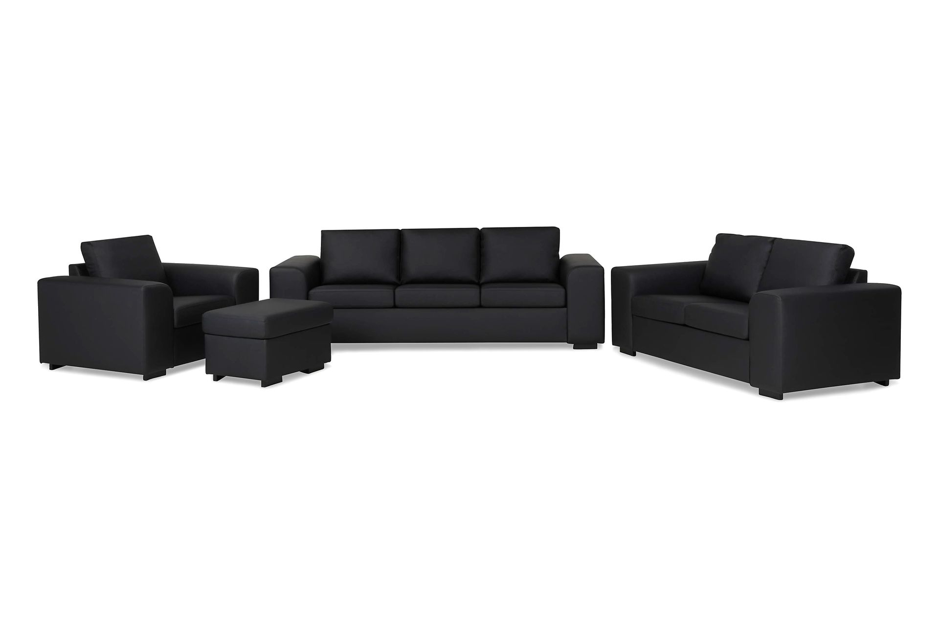 Link Sofagruppe 3-seters + 2-seters Sofa + Lenestol + Fotskammel i Kunstlær - Svart - Møbler - Sofaer - Sofagrupper