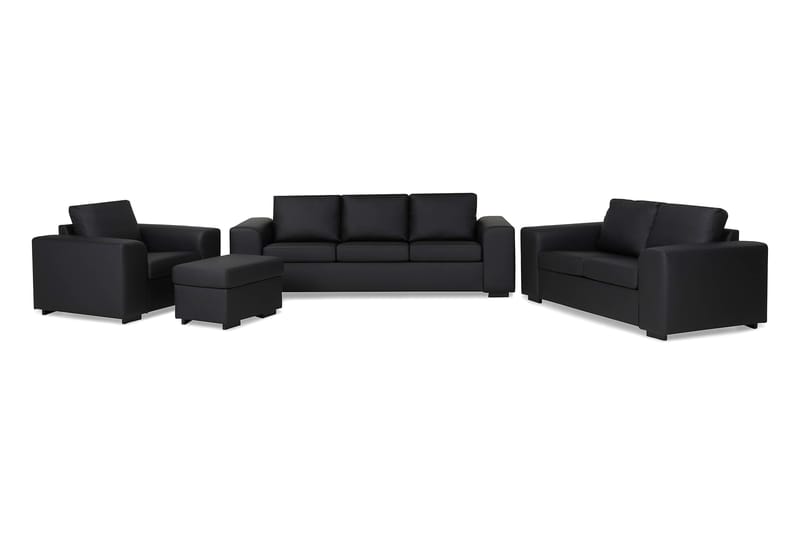 Link Sofagruppe 3-seters + 2-seters Sofa + Lenestol + Fotskammel i Kunstlær - Svart - Møbler - Sofaer - Sofagrupper