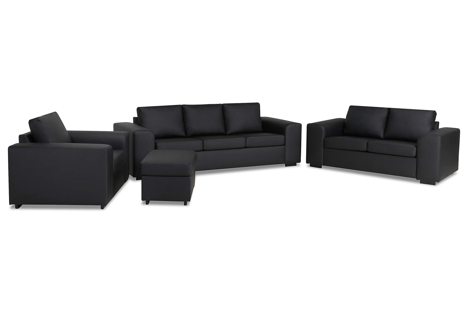 Link Sofagruppe 3-seters + 2-seters Sofa + Lenestol + Fotskammel i Kunstlær - Svart - Møbler - Sofaer - Sofagrupper