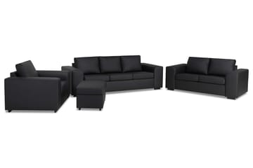 Link Sofagruppe 3-seters + 2-seters Sofa + Lenestol + Fotskammel i Kunstlær - Svart - Møbler - Sofaer - Sofagrupper