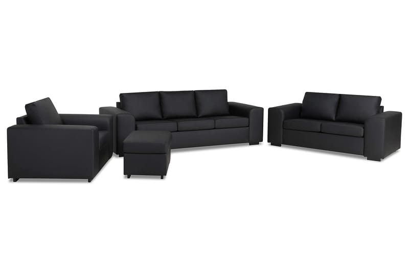 Link Sofagruppe 3-seters + 2-seters Sofa + Lenestol + Fotskammel i Kunstlær - Svart - Møbler - Sofaer - Sofagrupper