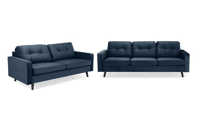 Monroe Sofagruppe 4-seters + 3-seters Fløyelssofa - Blå - Møbler - Sofaer - Sofagrupper