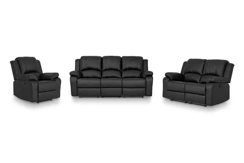 Norbo Sofagruppe Recliner 3+2+1 - Fällbar sofa lenestol - Kinosofa i kunstskinn, Svart