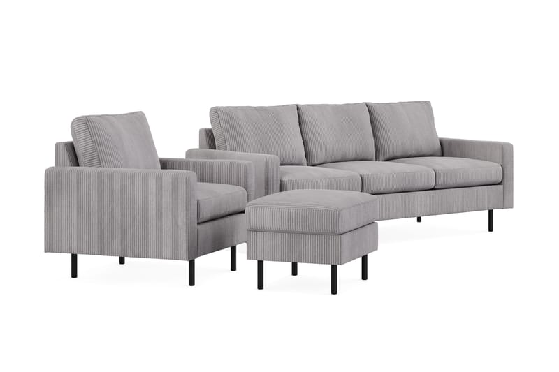 Peppe Sofagruppe 3-seter + Lenestol + Fotskammel - Grå - Møbler - Sofaer - Sofagrupper