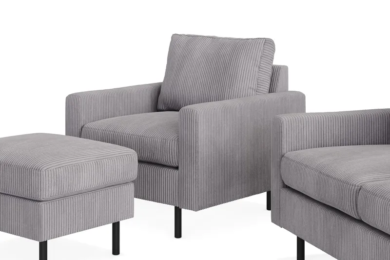 Peppe Sofagruppe 3-seter Sofa + Lenestol + Fotskammel i Manchester - Grå - Møbler - Sofaer - Sofagrupper
