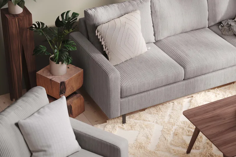 Peppe Sofagruppe 3-seter Sofa + Lenestol + Fotskammel i Manchester - Grå - Møbler - Sofaer - Sofagrupper