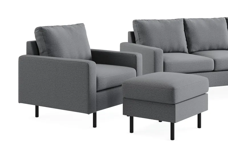 Peppe Sofagruppe 3-seter Sofa + Lenestol + Fotskammel i Stoff - Lys grå - Møbler - Sofaer - Sofagrupper