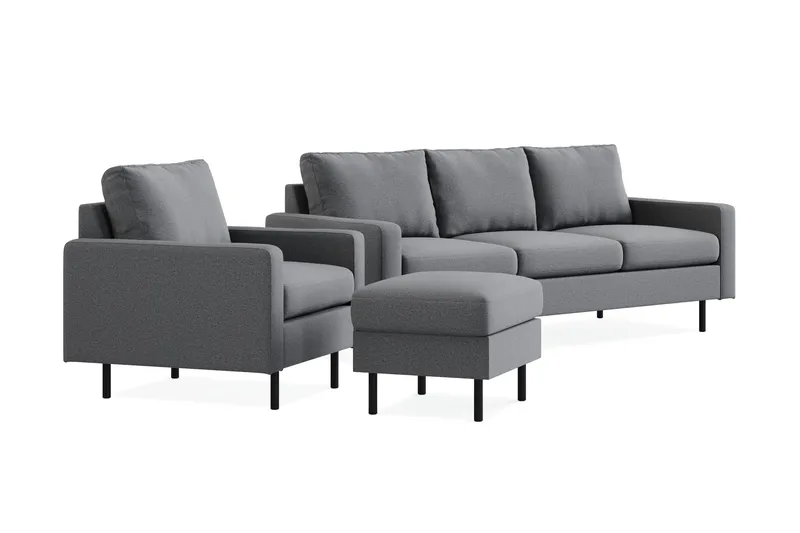 Peppe Sofagruppe 3-seter Sofa + Lenestol + Fotskammel i Stoff - Lys grå - Møbler - Sofaer - Sofagrupper