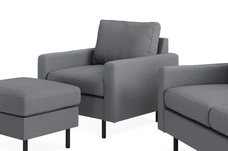 Peppe Sofagruppe 3-seter Sofa + Lenestol + Fotskammel i Stoff - Lys grå - Møbler - Sofaer - Sofagrupper