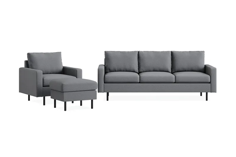 Peppe Sofagruppe 3-seter Sofa + Lenestol + Fotskammel i Stoff, Lys grå