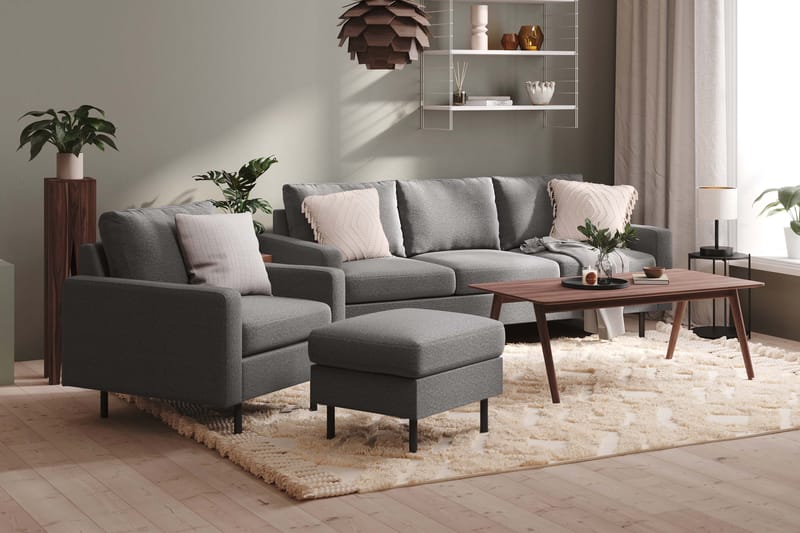 Peppe Sofagruppe 3-seter Sofa + Lenestol + Fotskammel i Stoff - Lys grå - Møbler - Sofaer - Sofagrupper
