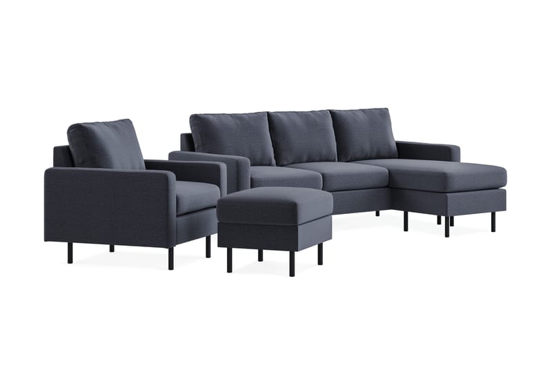 Peppe Sofagruppe 3-seter Vendbar L-formet Divansofa + Lenestol + Fotskammel i Stoff - Mørk grå - Møbler - Sofaer - Sofagrupper