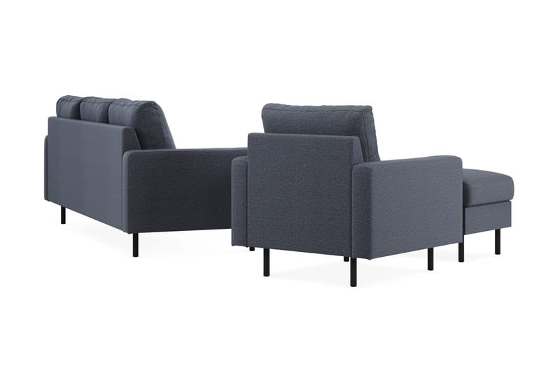 Peppe Sofagruppe 3-seter Vendbar L-formet Divansofa + Lenestol + Fotskammel i Stoff - Mørk grå - Møbler - Sofaer - Sofagrupper