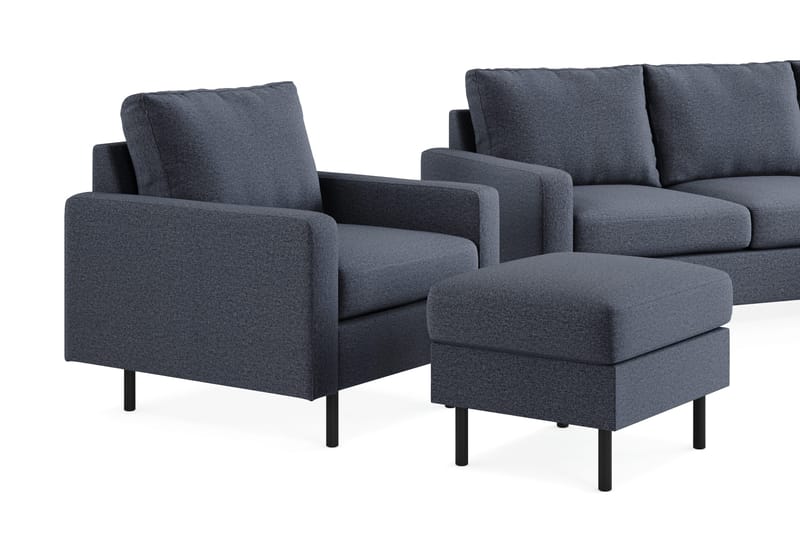 Peppe Sofagruppe 3-seter Vendbar L-formet Divansofa + Lenestol + Fotskammel i Stoff - Mørk grå - Møbler - Sofaer - Sofagrupper