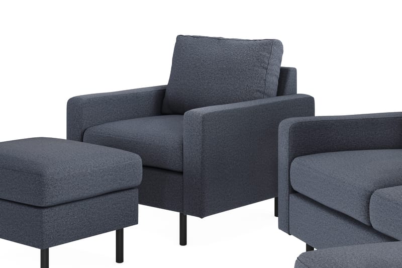 Peppe Sofagruppe 3-seter Vendbar L-formet Divansofa + Lenestol + Fotskammel i Stoff - Mørk grå - Møbler - Sofaer - Sofagrupper