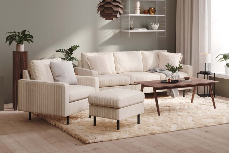 Peppe Sofagruppe 3-seters Sofa + Lenestol + Fotskammel i Manchester - Beige - Møbler - Sofaer - Sofagrupper
