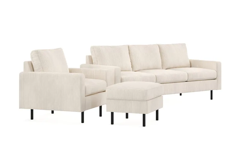 Peppe Sofagruppe 3-seters Sofa + Lenestol + Fotskammel i Manchester - Beige - Møbler - Sofaer - Sofagrupper
