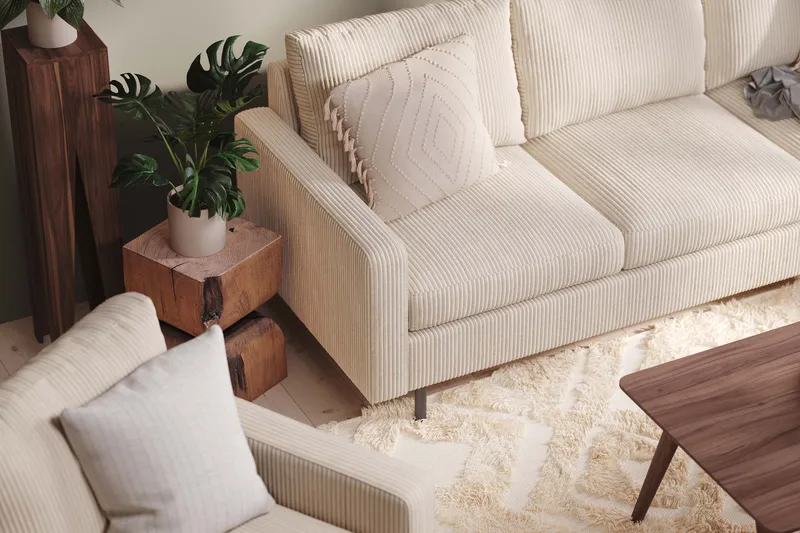 Peppe Sofagruppe 3-seters Sofa + Lenestol + Fotskammel i Manchester - Beige - Møbler - Sofaer - Sofagrupper