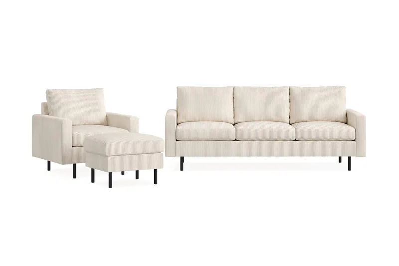 Peppe Sofagruppe 3-seters Sofa + Lenestol + Fotskammel i Manchester, Beige