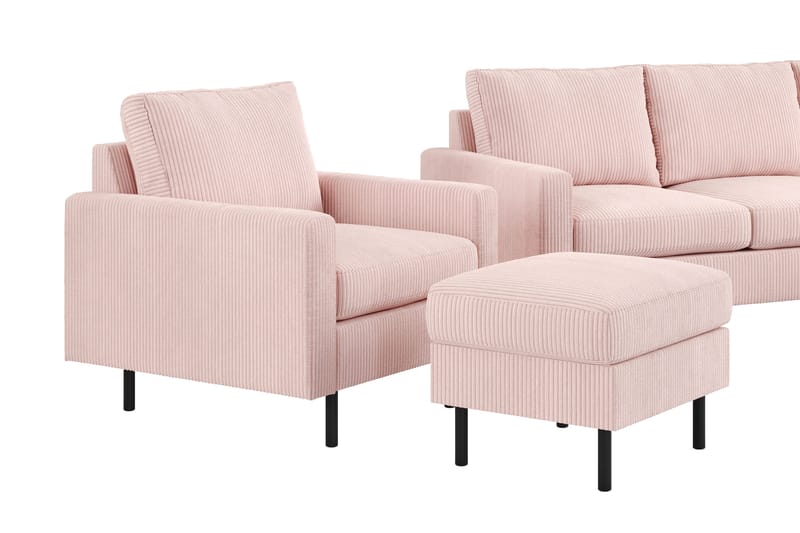 Peppe Sofagruppe 3-seters Sofa + Lenestol + Fotskammel i Manchester - Rosa - Møbler - Sofaer - Sofagrupper