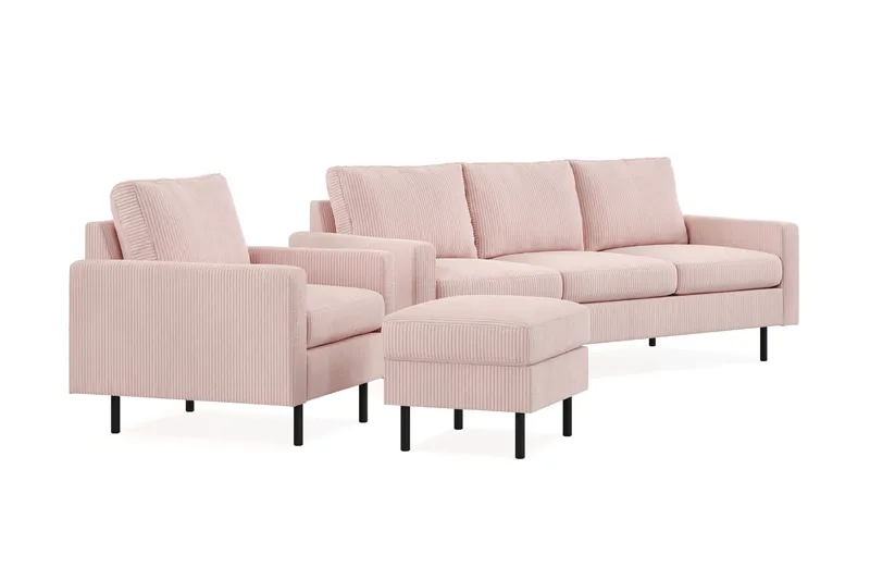 Peppe Sofagruppe 3-seters Sofa + Lenestol + Fotskammel i Manchester - Rosa - Møbler - Sofaer - Sofagrupper