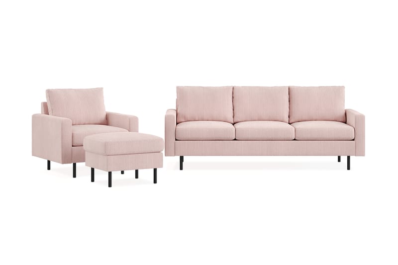 Peppe Sofagruppe 3-seters Sofa + Lenestol + Fotskammel i Manchester - Rosa - Møbler - Sofaer - Sofagrupper