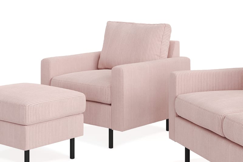 Peppe Sofagruppe 3-seters Sofa + Lenestol + Fotskammel i Manchester - Rosa - Møbler - Sofaer - Sofagrupper