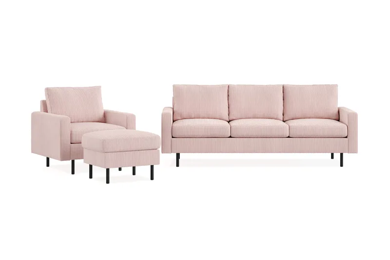 Peppe Sofagruppe 3-seters Sofa + Lenestol + Fotskammel i Manchester, Rosa