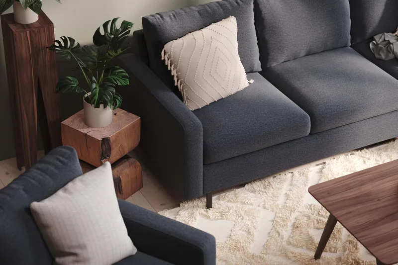 Peppe Sofagruppe 3-seters Sofa + Lenestol + Fotskammel i Stoff - Mørk grå - Møbler - Sofaer - Sofagrupper