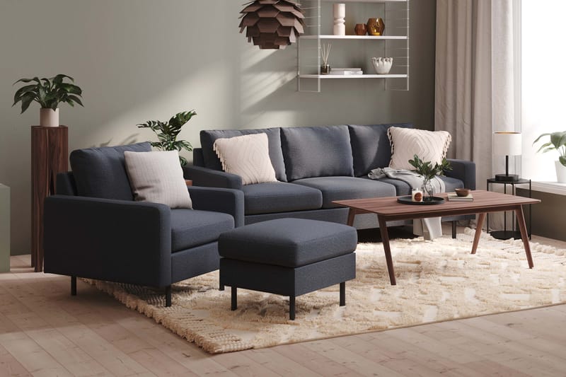 Peppe Sofagruppe 3-seters Sofa + Lenestol + Fotskammel i Stoff - Mørk grå - Møbler - Sofaer - Sofagrupper