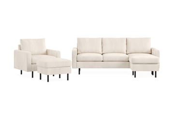 Peppe Sofagruppe 3-seters Vendbar L-formet Sjeselongsofa + Lenestol + Fotskammel i Manchester - Beige - Møbler - Sofaer - Sofagrupper