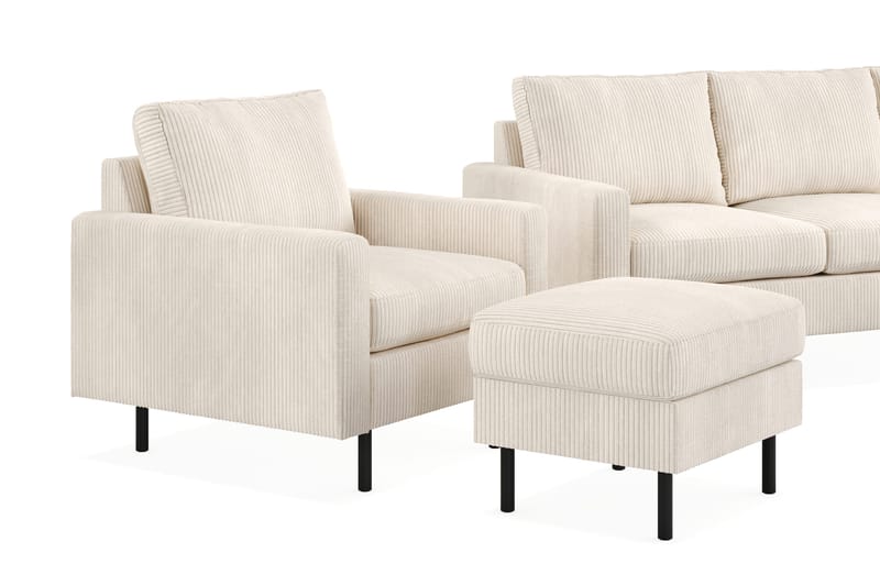 Peppe Sofagruppe 3-seters Vendbar L-formet Sjeselongsofa + Lenestol + Fotskammel i Manchester - Beige - Møbler - Sofaer - Sofagrupper