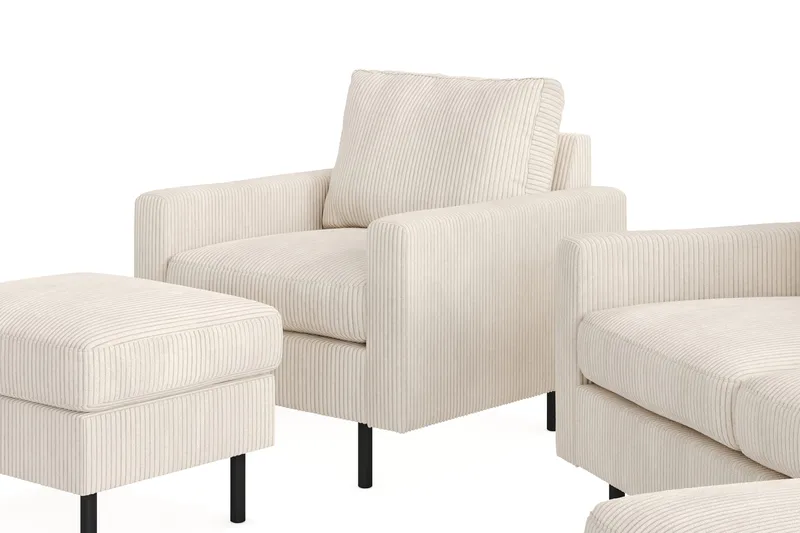 Peppe Sofagruppe 3-seters Vendbar L-formet Sjeselongsofa + Lenestol + Fotskammel i Manchester - Beige - Møbler - Sofaer - Sofagrupper